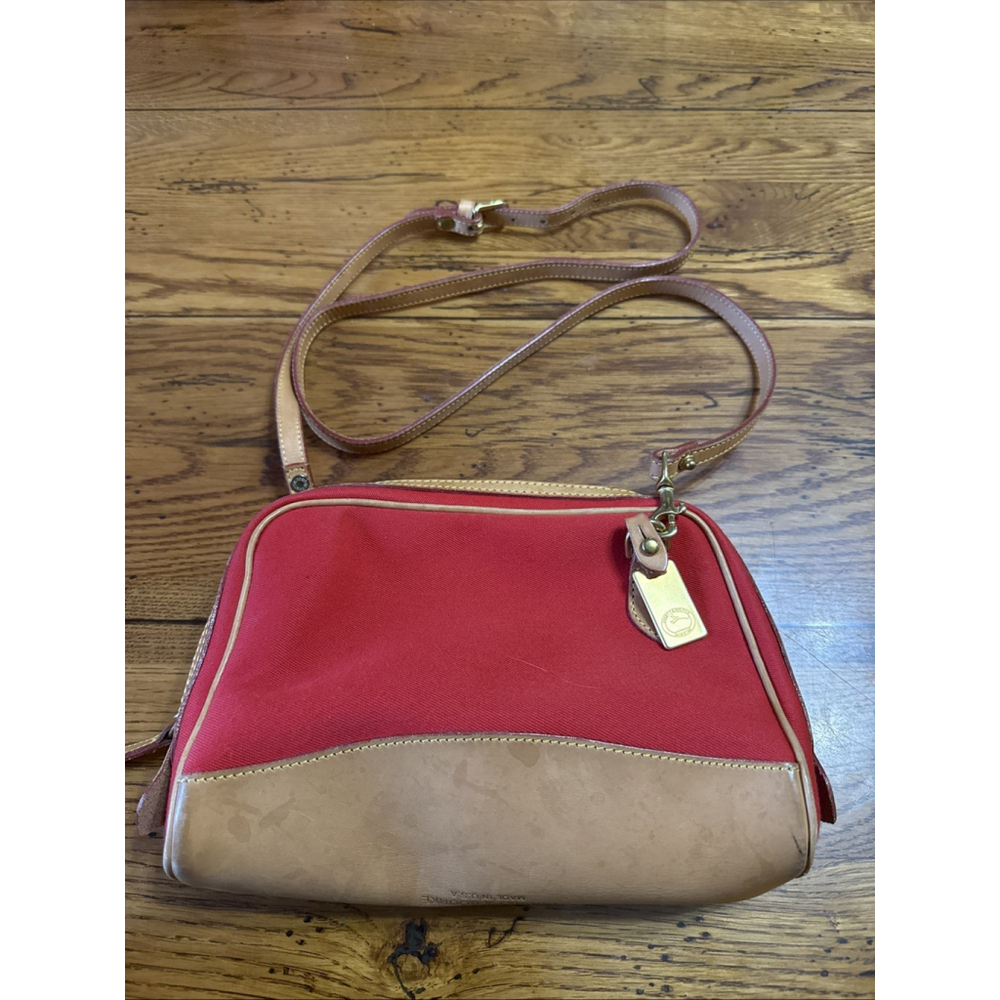 vintage dooney and bourke purse Red Leather / Canvas 9× 9 Adjustable Crossbody